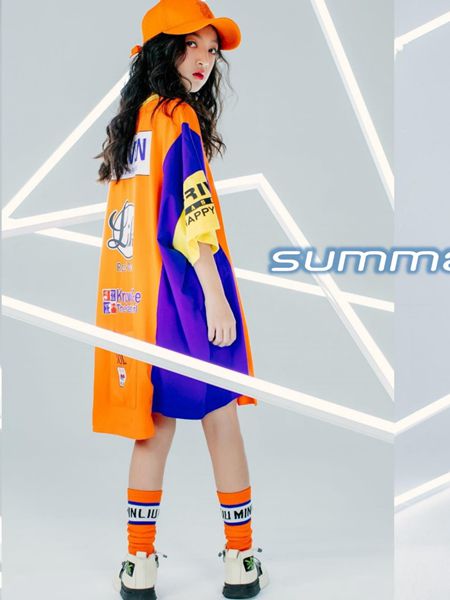 斐杋FRIVEN童装品牌2020春夏时尚橙色紫色连衣裙宽松