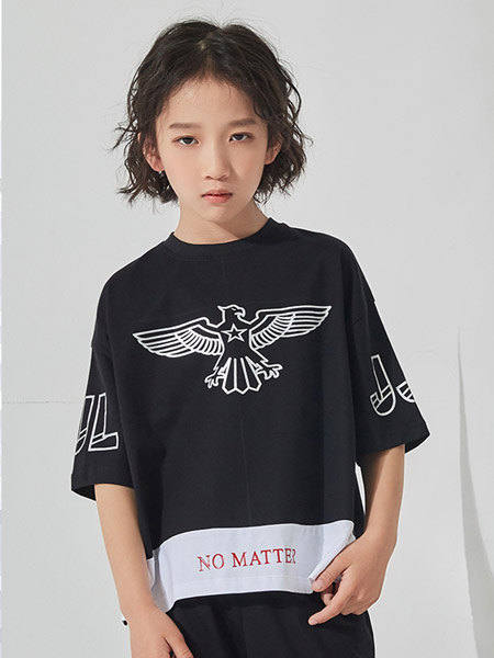 季季乐童装品牌2020春夏圆领翱翔的大雕宽松T恤