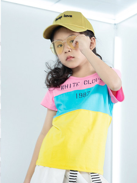 季季乐童装品牌2020春夏粉蓝色黄色T恤