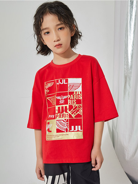 季季乐童装品牌2020春夏圆领大红色T恤