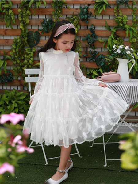 安歌迪童装品牌2020春夏网纱白色连衣裙