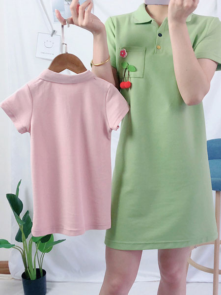 黑尼木木童装品牌2020新款亲子装夏款韩版棉质母女可爱樱桃短袖连衣裙一件代发