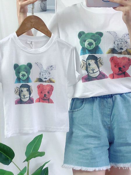 黑尼木木童装品牌2020新款亲子装夏款韩版棉质家庭装卡通四只动物T恤一件代发