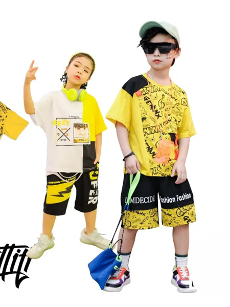童年领域童装品牌2020春夏圆领黄色T恤短裤