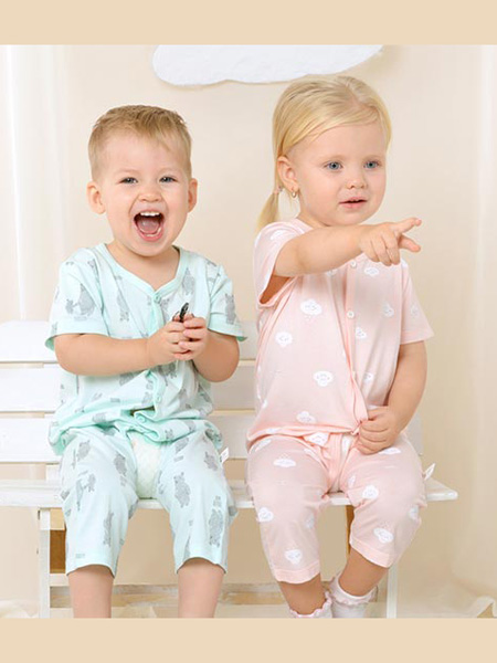 盛凯·安琪童装品牌2020春蓝色套装家居服宝宝