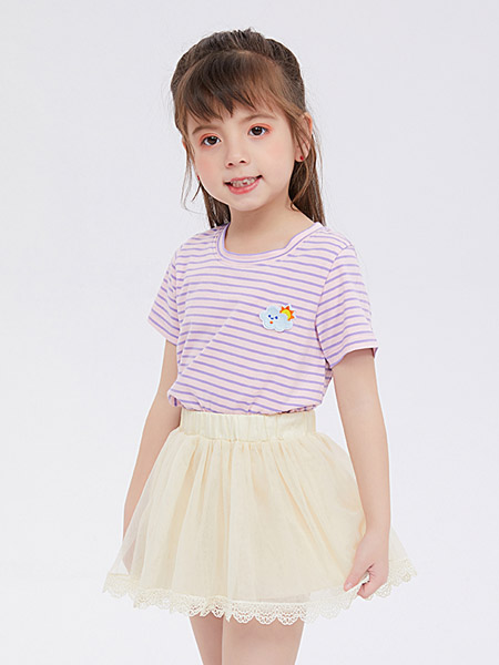 童装品牌2020春夏紫色横纹T恤