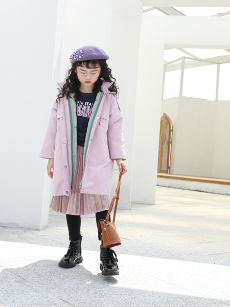 玛玛米雅童装品牌2020秋冬粉色中长款外套