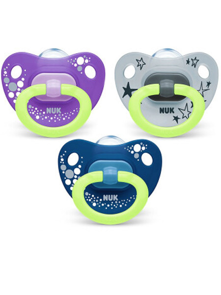 NUK - NUK婴童用品NUK安抚奶嘴宝宝防胀气安慰奶嘴硅胶安睡型安抚奶嘴单只装 夜光型印花带拉环颜色随机
