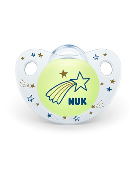 NUK - NUK婴童用品NUK安抚奶嘴宝宝防胀气安慰奶嘴硅胶安睡型安抚奶嘴单只装 夜光型印花带拉环颜色随机