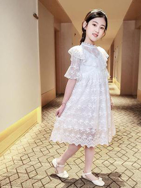 巧兜童装品牌女童蕾丝连衣裙2020韩版夏季刺绣公主裙子新款中大童儿童宝宝长裙