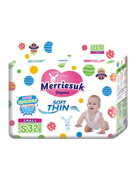 merriesuk婴童用品merriesuk芯体纸尿裤S码32片（4~8kg）