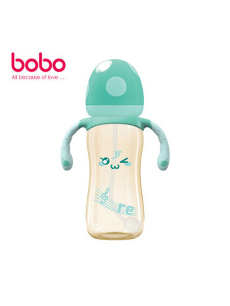 乐儿宝婴童用品乐儿宝(bobo)奶瓶 婴儿宝宝小孩PPSU宽口径仿真母乳带手柄重力球吸管奶瓶 防呛防胀气防摔 德国进口PPSU 蘑菇畅吸小金瓶 绿色330ml