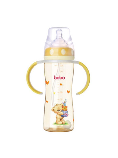 乐儿宝婴童用品乐儿宝(bobo)奶瓶 婴儿宝宝小孩PPSU宽口径仿真母乳带手柄重力球吸管奶瓶 防呛防胀气防摔 德国进口PPSU 成长小金瓶 300ml黄色
