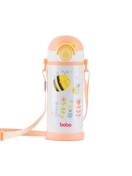 乐儿宝婴童用品乐儿宝(bobo)儿童保温杯 316不锈钢高真空直饮杯吸管杯保冷两用学饮杯 宝宝防漏防呛背带水壶 日本进口316不锈钢内胆 橙色小蜜蜂350ml