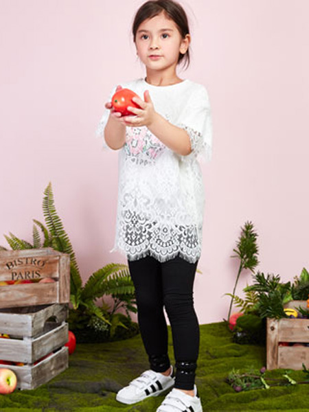 poipoilu（泡泡噜）童装品牌2020春夏蕾丝白色T恤
