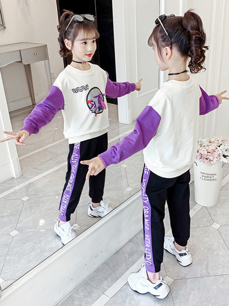 童装品牌2020秋冬白色紫色卫衣