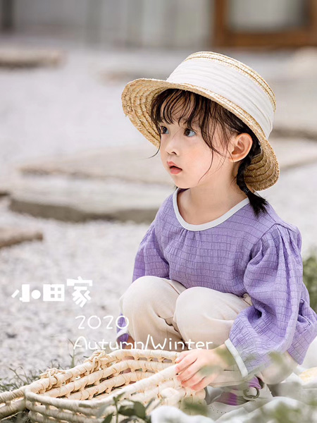 小田家童装品牌2020秋冬紫色格纹上衣