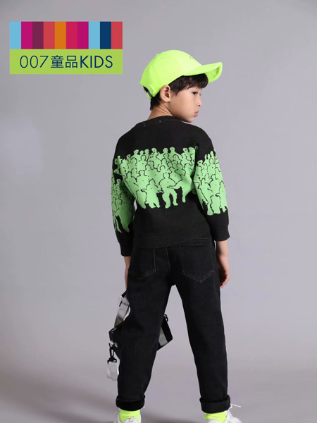 童装品牌2020秋冬绿色黑色休闲套装