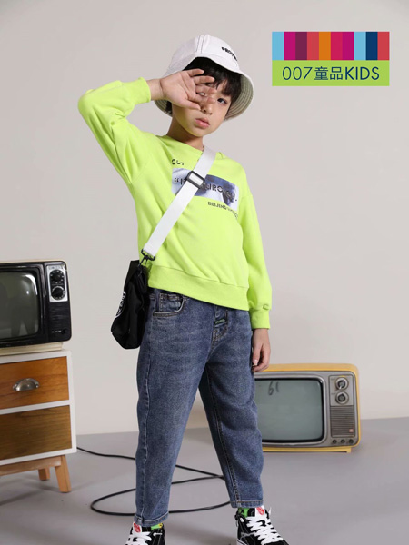 007童品童装品牌2020秋冬绿色长袖卫衣