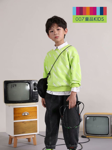 007童品童装品牌2020秋冬长袖绿色卫衣