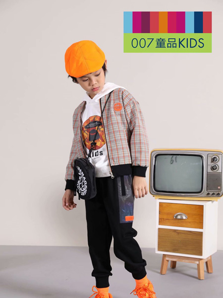 007童品童装品牌2020秋冬格纹粉绿色外套