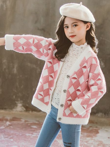 童优会童装品牌2020秋冬粉白色针织衫外套