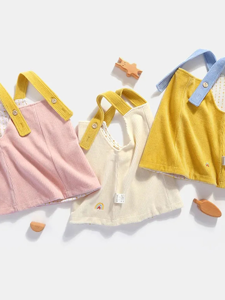 麦拉贝拉童装品牌2020秋冬白粉黄色吊带裙