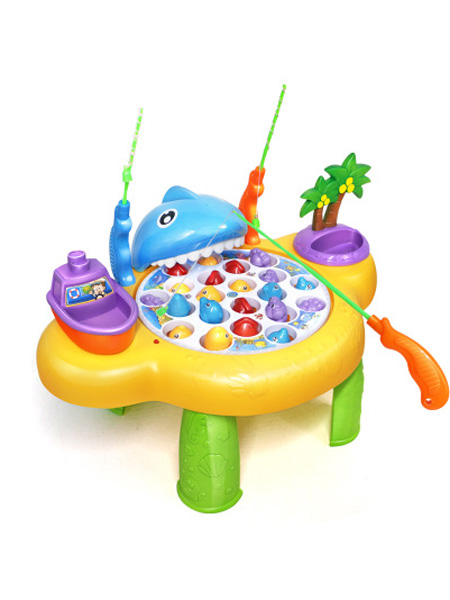 烨星玩具婴童玩具鲨鱼钓鱼台儿童磁性电动音乐灯光旋转钓鱼盘益智互动室内钓鱼玩具
