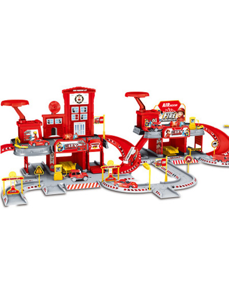 烨星玩具婴童玩具儿童DIY多层轨道场景停车场模拟合金消防车玩具益智拼装生日礼物