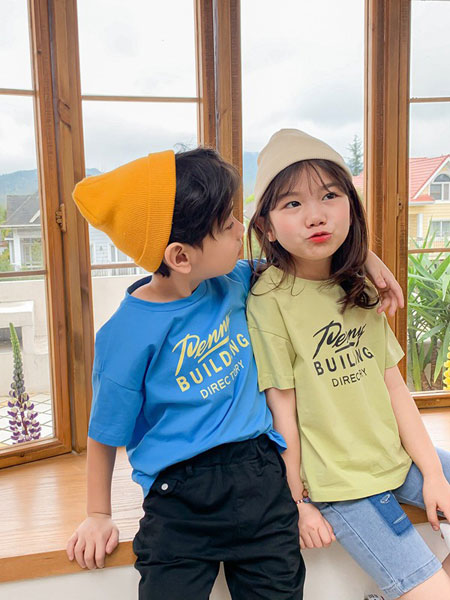 马丘比丘MQBQ童装品牌2020春夏装字母蓝色T恤