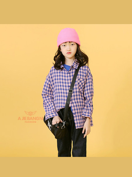 阿杰邦尼童装品牌阿杰邦尼 2020Q春秋季女中童格子衬衫秋装长袖衬衣