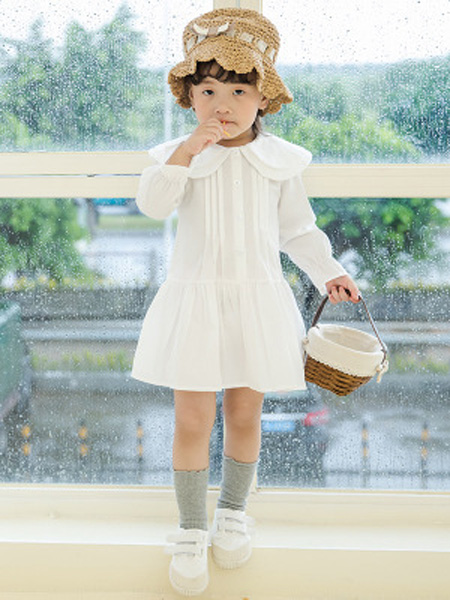 童装品牌2020春夏白色连衣裙