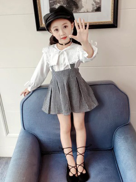 童装品牌2020春夏格纹灰色连衣裙