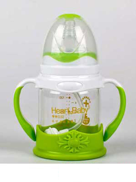 亨特贝贝婴童用品亨特贝贝玻璃防摔奶瓶140ml绿色带手柄