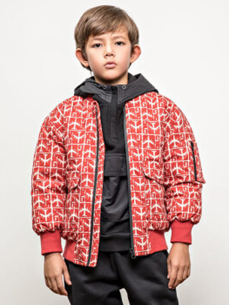 童装品牌2020秋冬红色印花外套