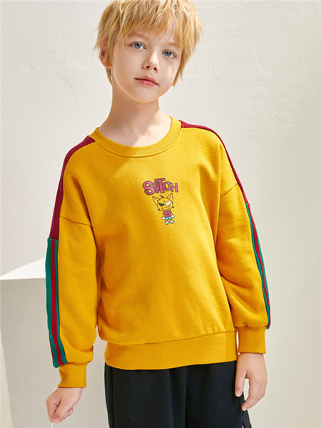 一贝皇城童装品牌2020秋冬橘色长袖T恤