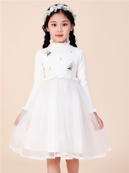 童装品牌2020秋冬公主纯白连衣裙