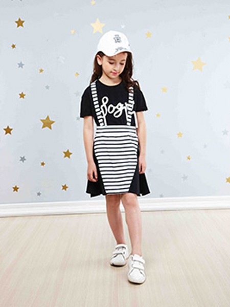 童装品牌2020春夏黑白条纹连衣裙
