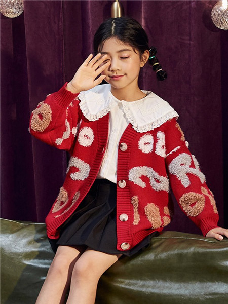 童装品牌2020秋冬红色印花棉衣外套