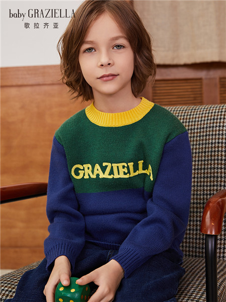 歌拉齐亚baby Graziella童装品牌2020秋冬拼接字母针织衫