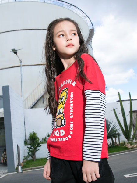 SugarDuck童裝品牌2020秋冬紅色假兩件T恤