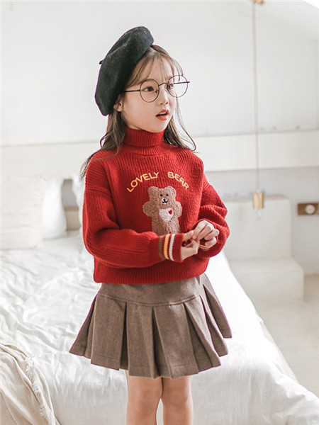 Flordeer弗萝町童装品牌2020秋冬红色小熊高领针织衫