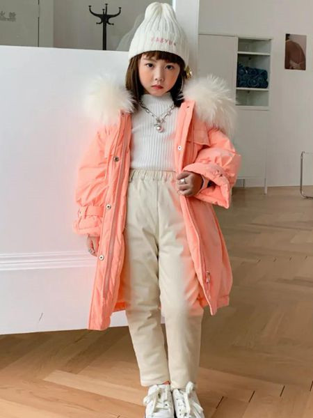 法语，第素童装品牌2020秋冬粉色网红长款外套