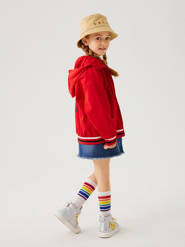 玛吉卡MAJIC童装品牌2020秋冬红色条纹连帽外套