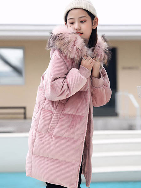 童装品牌2020秋冬粉色加绒连帽外套