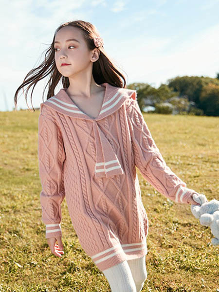 童装品牌2020秋冬粉色针织毛衣