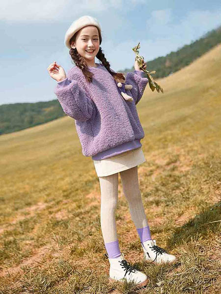 童装品牌2020秋冬加绒紫色上衣