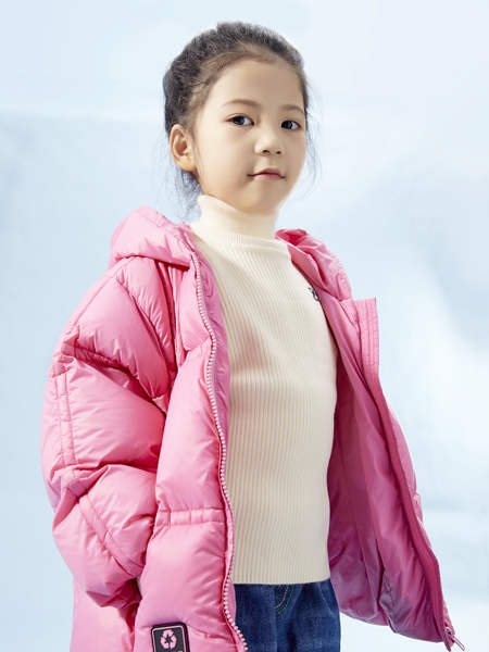 宝贝童装品牌2020冬季女童粉色面包纹羽绒服