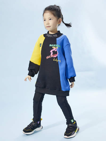 宝贝童装品牌2020冬季女童字母印花撞色套头衫