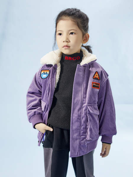 宝贝童装品牌2020冬季女童紫色双面呢羊毛绒棉外套